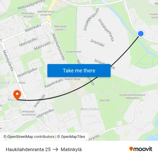 Haukilahti Shore 25 to Matinkyla map