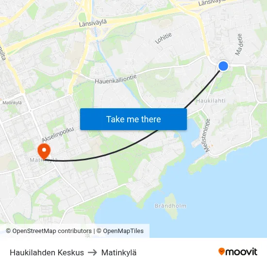 Haukilahti Center to Matinkyla map
