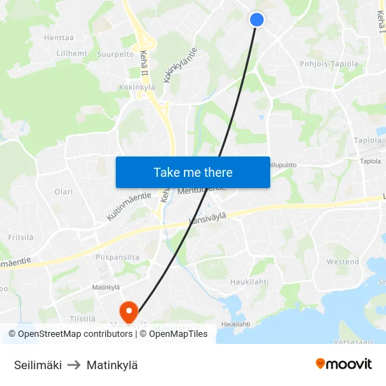 Seilimäki to Matinkylä map