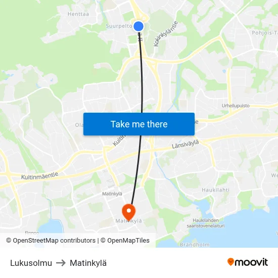 Lukusolmu to Matinkyla map