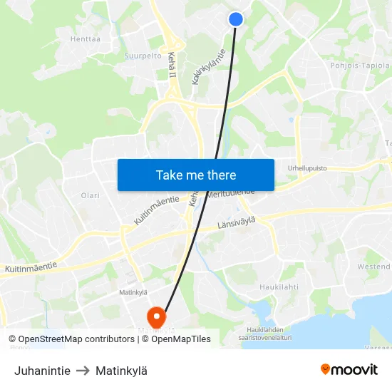 Juhanintie to Matinkyla map