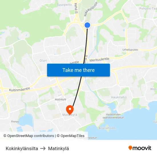 Kokinkyläbridge to Matinkyla map
