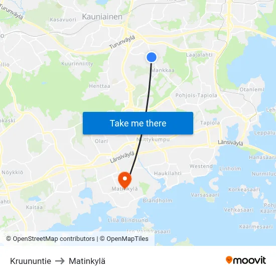 Kruunu Road to Matinkyla map