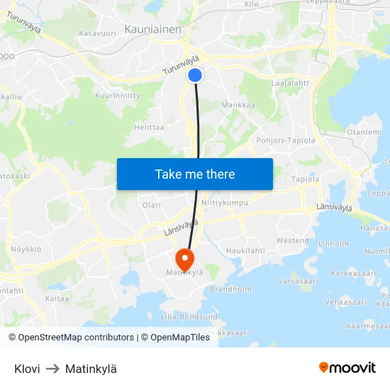 Klovi to Matinkyla map