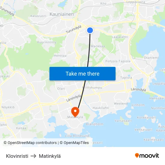 Klovinristi to Matinkyla map