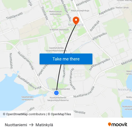 Nuottaniemi to Matinkylä map