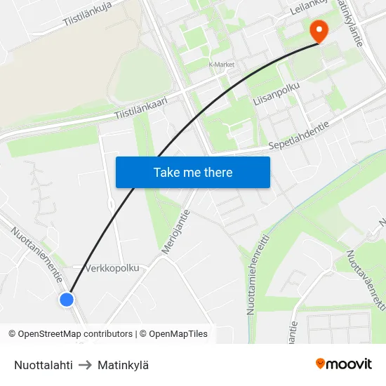 Nuottalahti to Matinkyla map