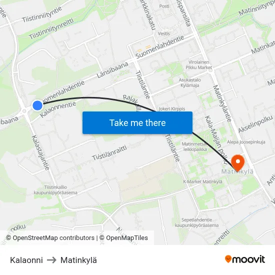 Kalaonni to Matinkylä map