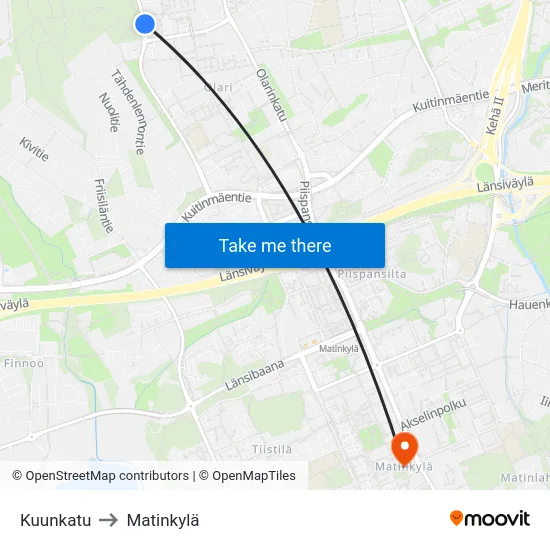 Kuunkatu to Matinkylä map