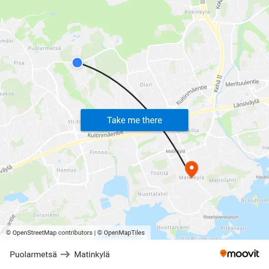 Puolarmetsä to Matinkylä map