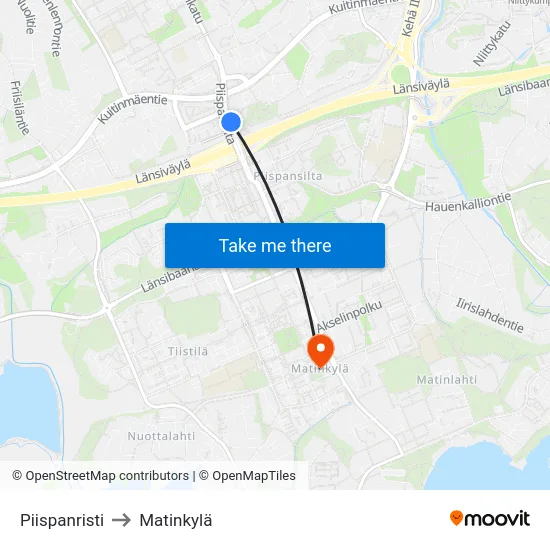 Piispanristi to Matinkylä map
