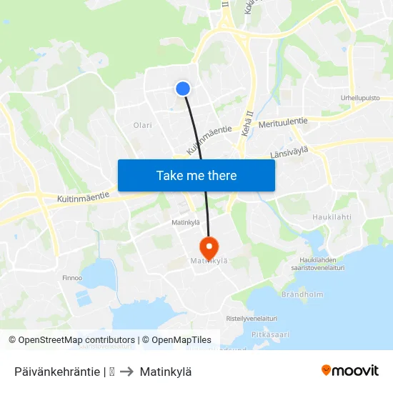 Päivänkehräntie | 🏫 to Matinkyla map
