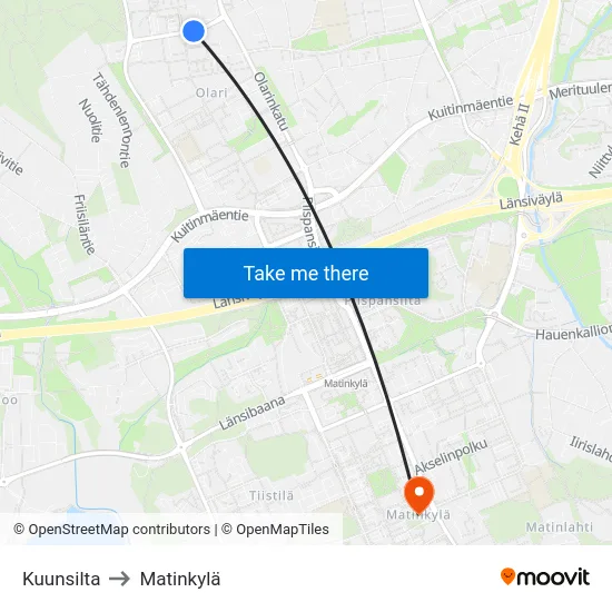 Kuunsilta to Matinkylä map