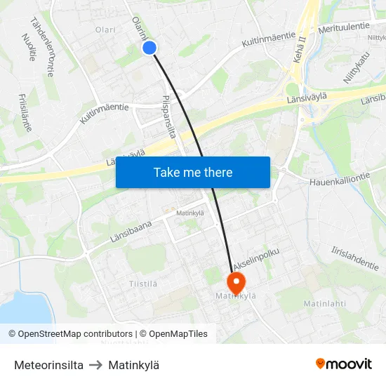 Meteorinsilta to Matinkylä map