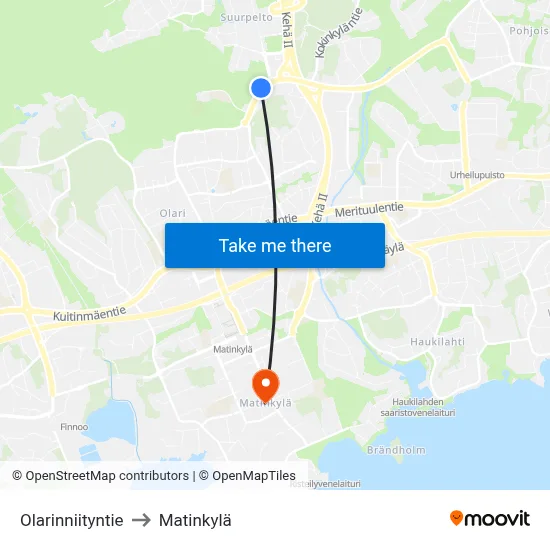 Olarinniitty Road to Matinkyla map