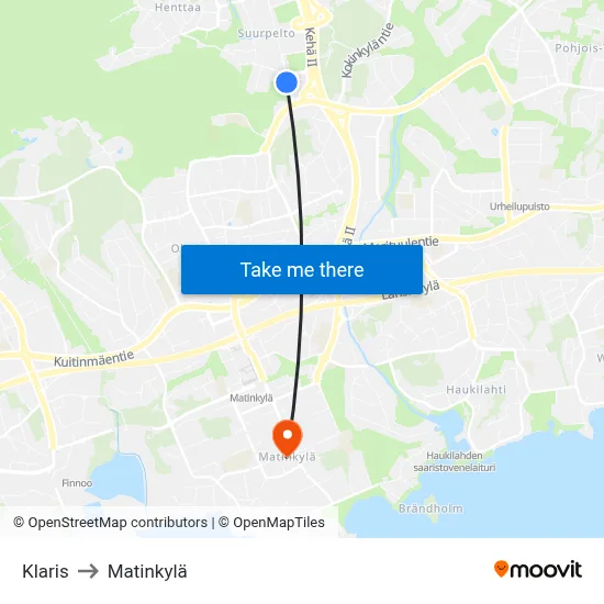 Klaris to Matinkyla map
