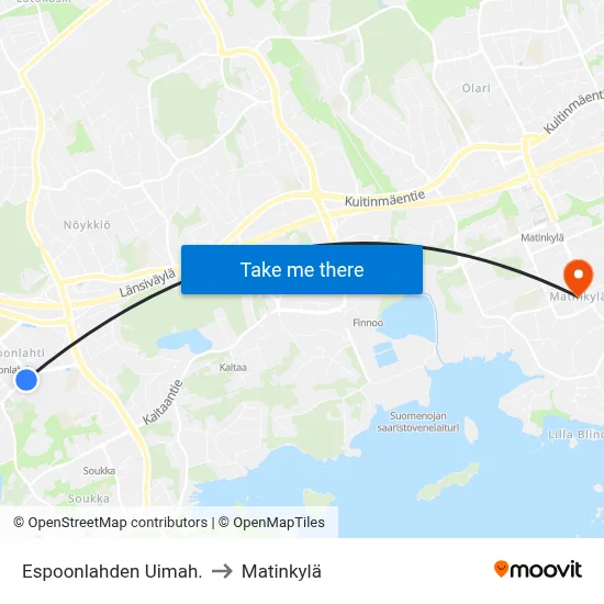 Espoonlahti Swimming Hall to Matinkyla map