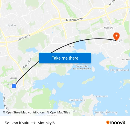 Soukka School to Matinkyla map