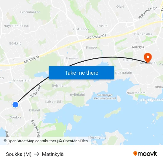 Soukka Ⓜ️ to Matinkyla map