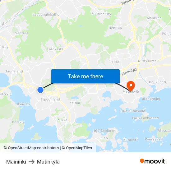 Maininki to Matinkyla map