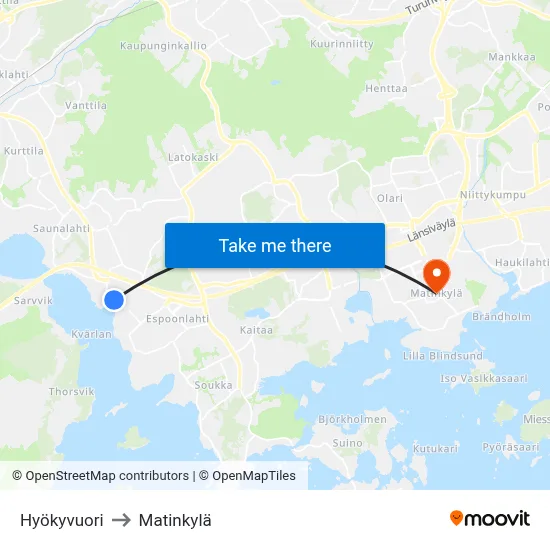 Hyokyvuori to Matinkyla map