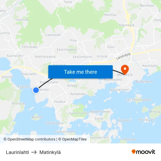 Laurinlahti to Matinkylä map
