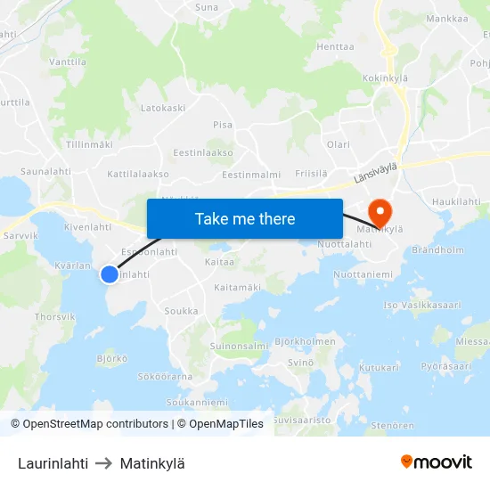Laurinlahti to Matinkylä map
