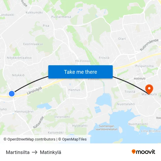 Martinsilta to Matinkylä map