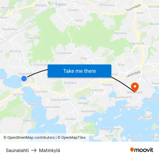 Saunalahti to Matinkyla map