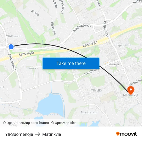 Yli-Suomenoja to Matinkylä map