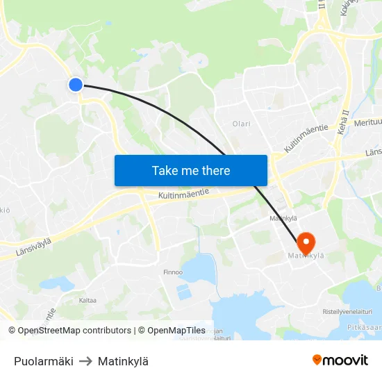 Puolarmaki to Matinkyla map