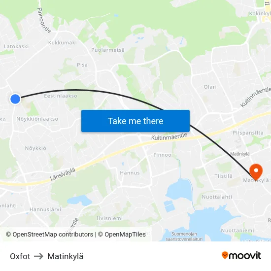 Oxfot to Matinkylä map