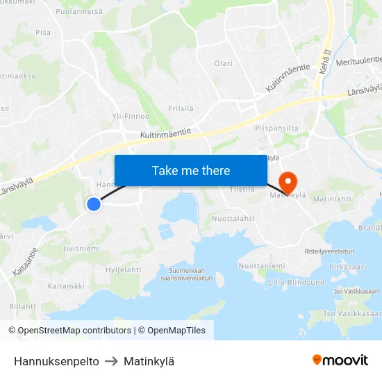 Hannuksenpelto to Matinkylä map