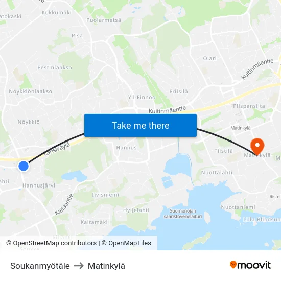 Soukanmyötäle to Matinkylä map