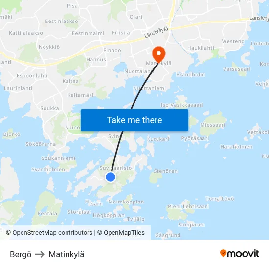 Bergö to Matinkyla map