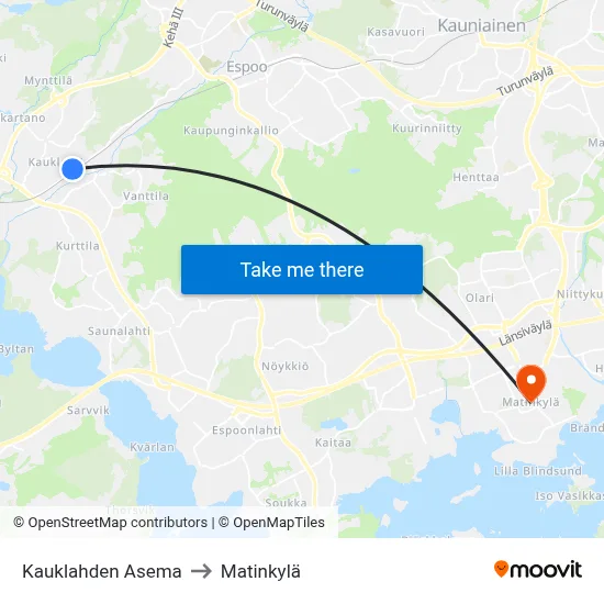 Kauklahti Station to Matinkyla map