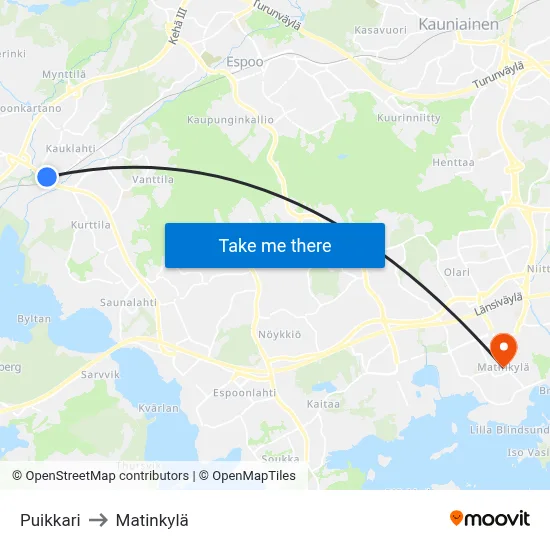 Puikkari to Matinkyla map