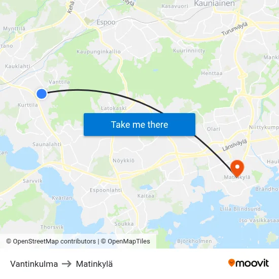 Vantti Corner to Matinkyla map