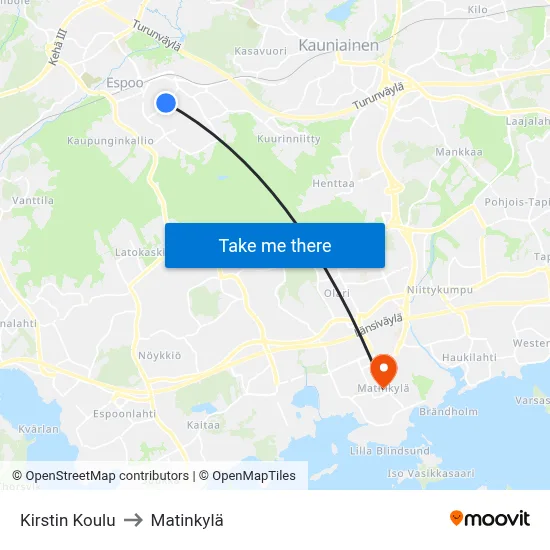Kirsti School to Matinkyla map