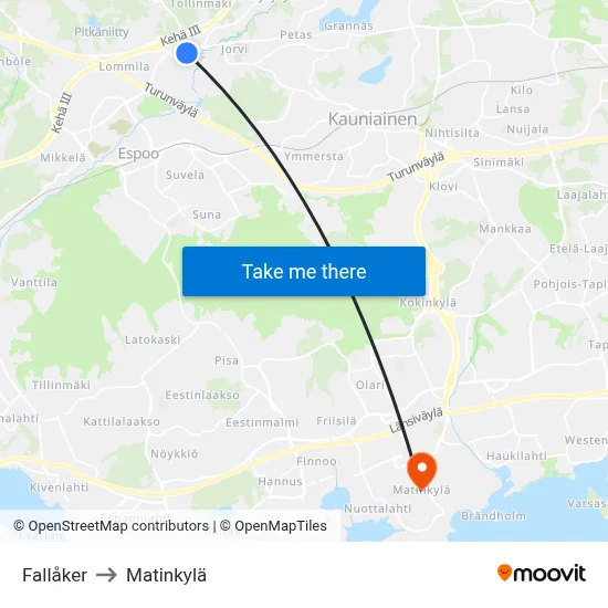Fallåker to Matinkylä map