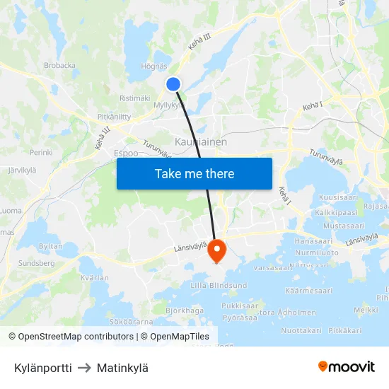 Kylänportti to Matinkylä map