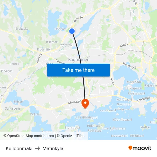 Kulloonmäki to Matinkyla map
