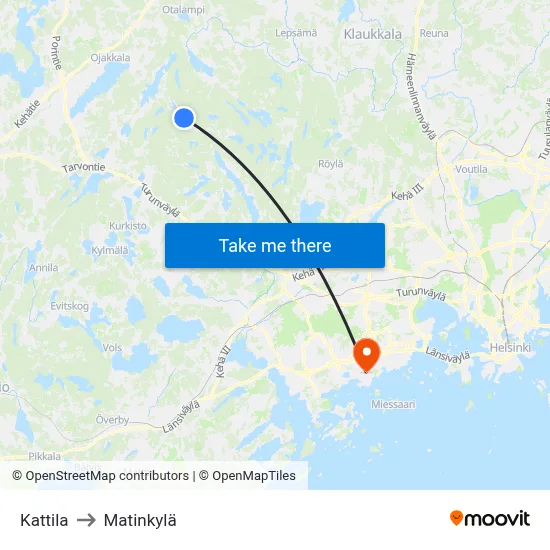Kattila to Matinkyla map