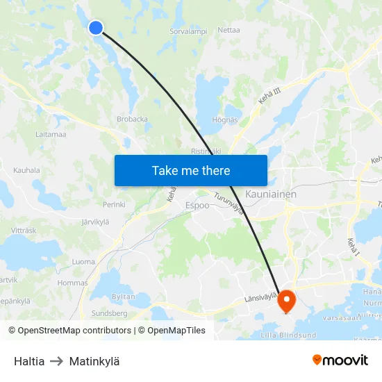Haltia to Matinkyla map