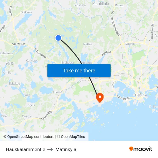 Haukkalammentie to Matinkylä map