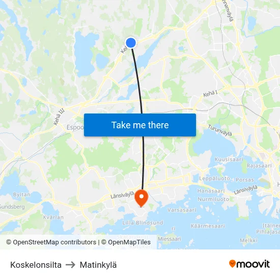 Koskelo Bridge to Matinkyla map