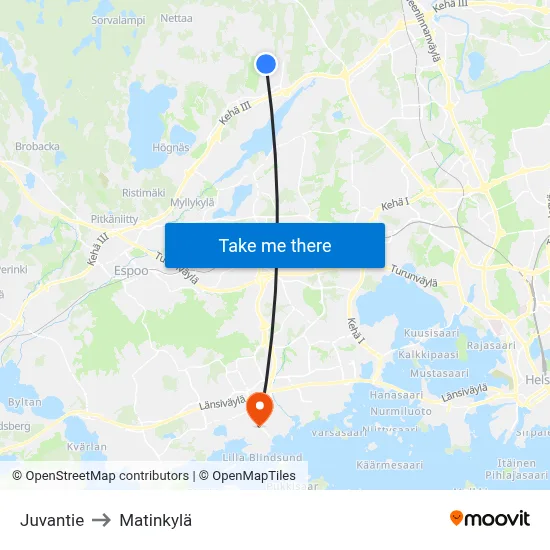 Juvantie to Matinkyla map