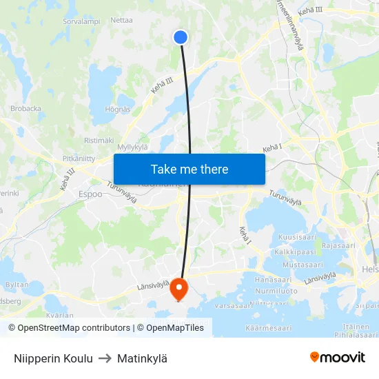 Niipperin Koulu to Matinkylä map