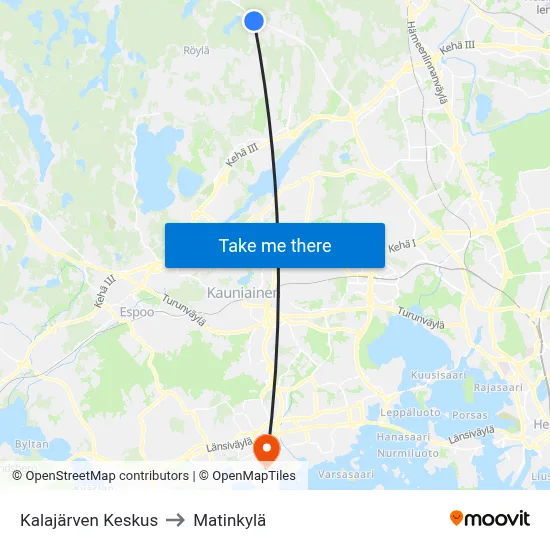 Kalajärvi Center to Matinkyla map