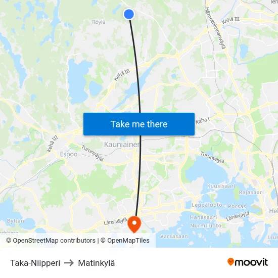Back Niipperi to Matinkyla map